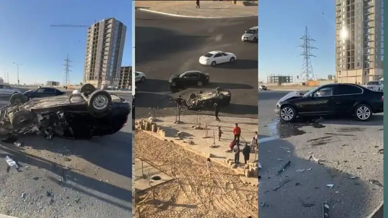 Автомобиль перевернулся в ДТП в Актау