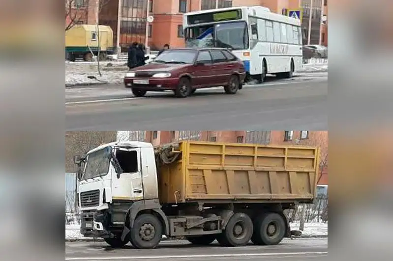 Маршрутный автобус столкнулся с МАЗом в Петропавловске