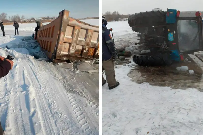Грузовик и трактор провалились под лёд в Карагандинской области