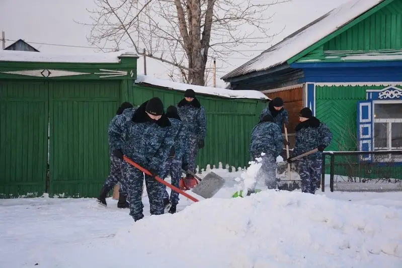 Дворы пожилых людей очищают от снега полицейские СКО