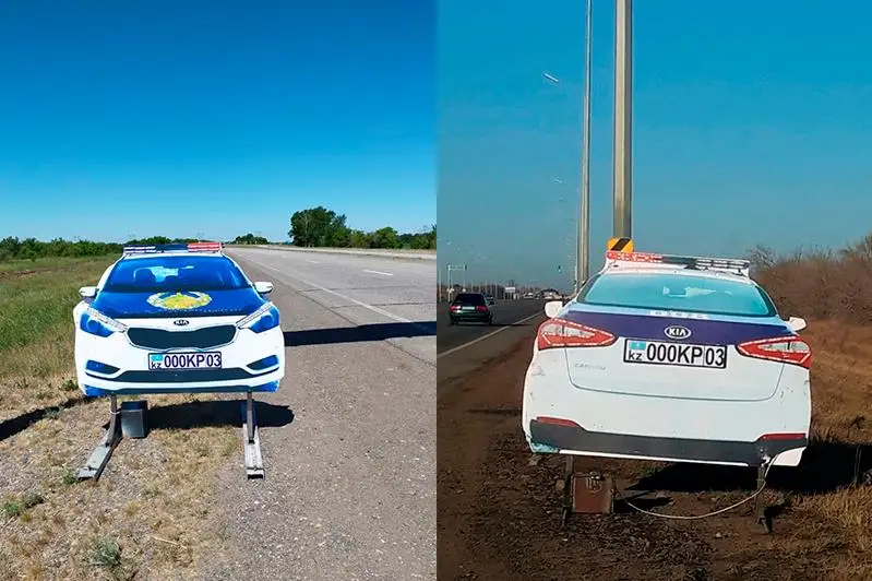 Муляжи полицейских машин установили на дорогах в Акмолинской области