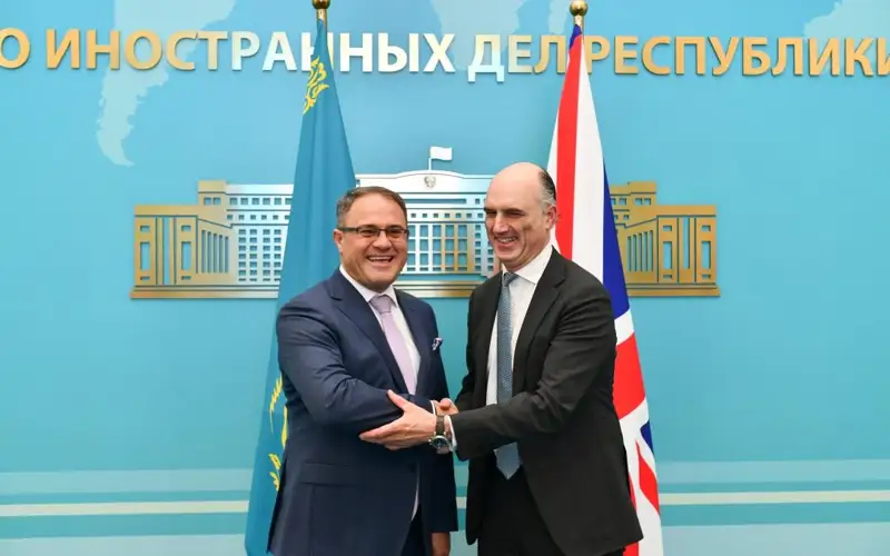Kazakhstan’s Deputy Foreign Minister Roman Vassilenko and Parliamentary Secretary of State for Europe at the UK Foreign, Commonwealth and Development Office’s Leo Docherty MP.