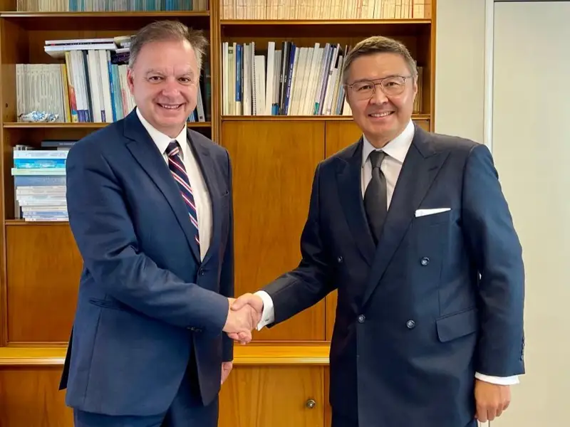 Ambassador of the Republic of Kazakhstan to the Hellenic Republic Yerlan Baudarbek-Kozhatayev meets Chairman of the Centre for Planning and Economic Research of Greece (KEPE)  Panagiotis Liargovas
