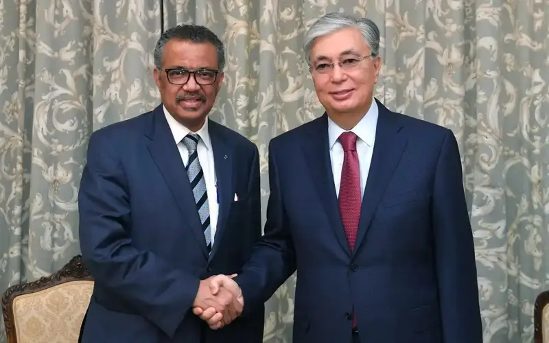 Director General of the World Health Organization Tedros Ghebreyesus, President of Kazakhstan Kassym-Jomart Tokayev