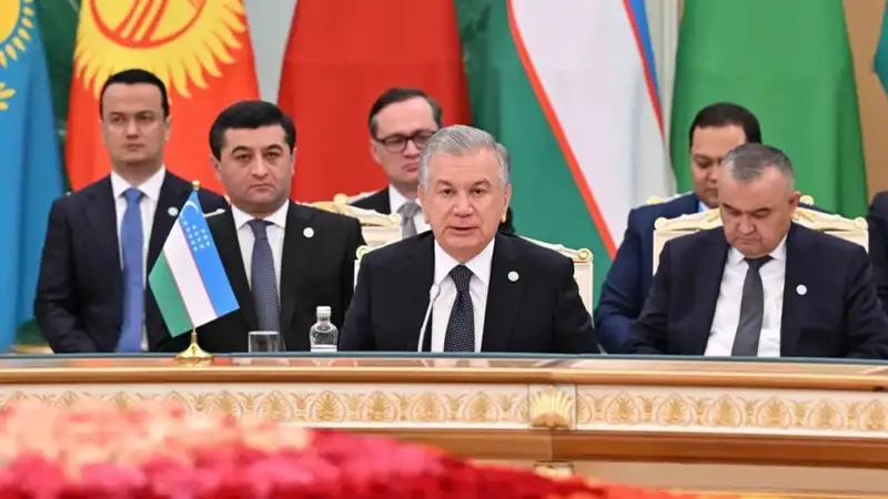President of Uzbekistan Shavkat Mirziyoyev takes the floor at the OTS jubilee summit in Astana