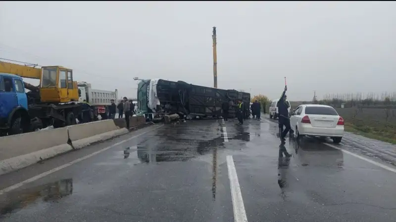 Самарқандта жолаушылар мінген автобус жол апатына ұшырады