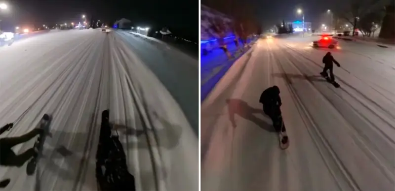 Сноубордисты устроили экстремальную езду по улицам Житикары