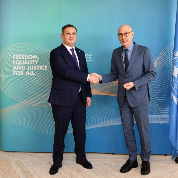 Kazakh Foreign Minister Murat Nurtleu, UN High Commissioner for Human Rights Volker Turk