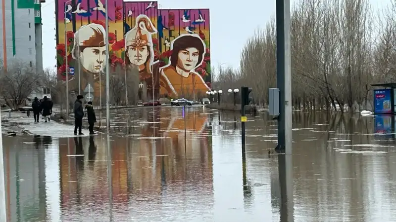 River Sazdy running through Aktobe overflows its banks