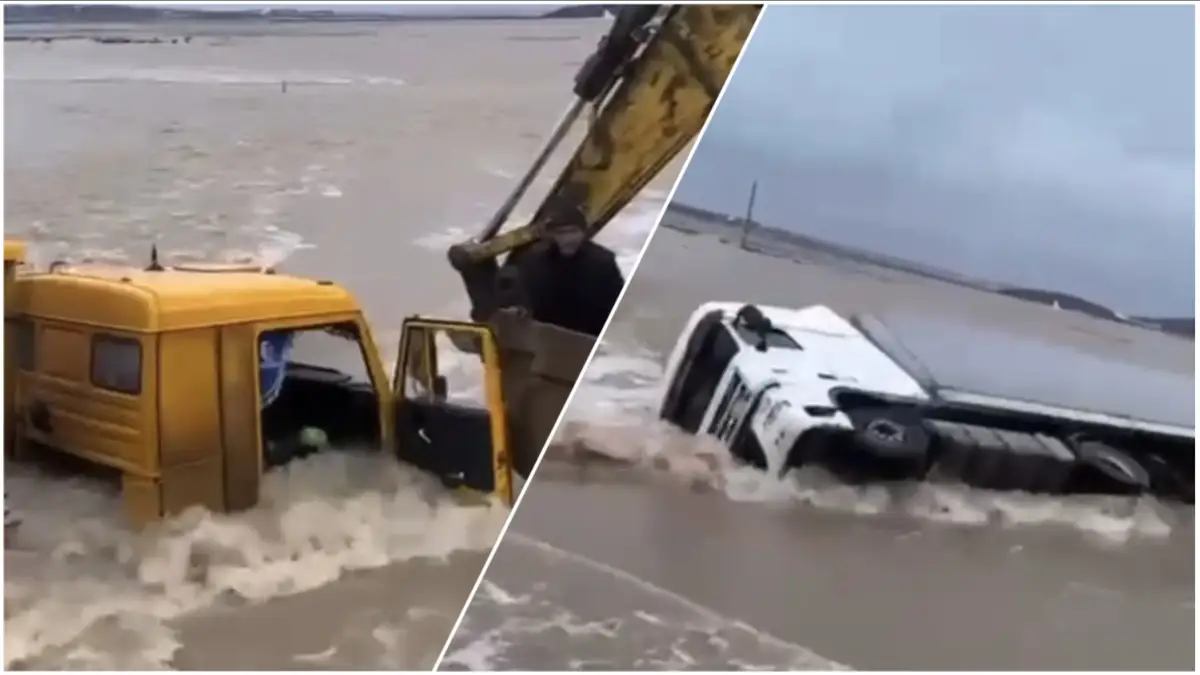 Грузовые авто сносят талые воды на трассах Карагандинской области