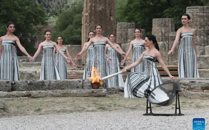 Olympic flame for Paris 2024 Summer Games lit in Ancient Olympia