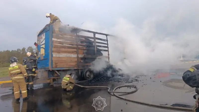 Грузовик с углем загорелся на трассе 