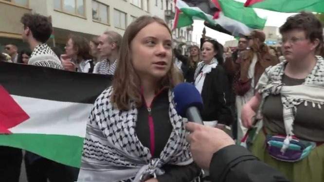 Грета Тунберг на акции протеста сторонников Палестины в Мальме