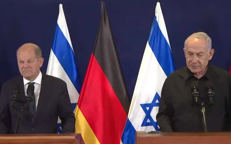 Канцлер Германии Олаф Шольц  17 октября 2023 с визитом солидарности в Израиле 