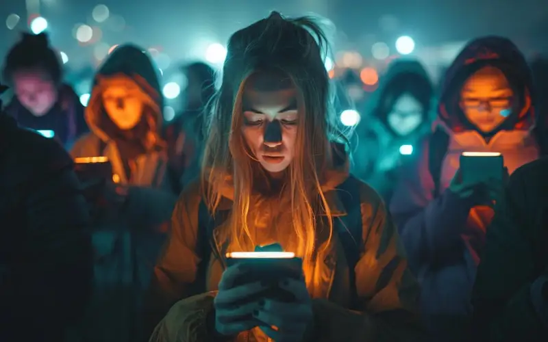 люди с телефонами, соцсети