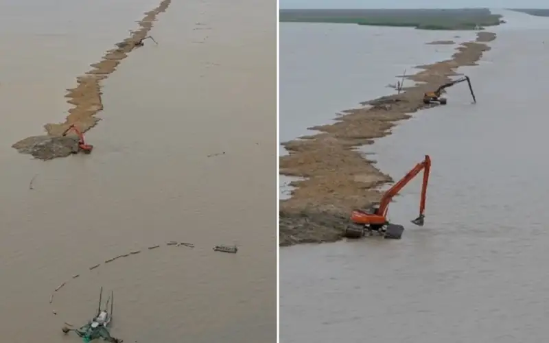 В устье реки Жайык продолжаются дноуглубительные работы