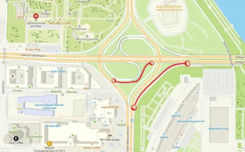 Полностью перекроют участок на пересечении Мангилик Ел и Сарайшык в Астане