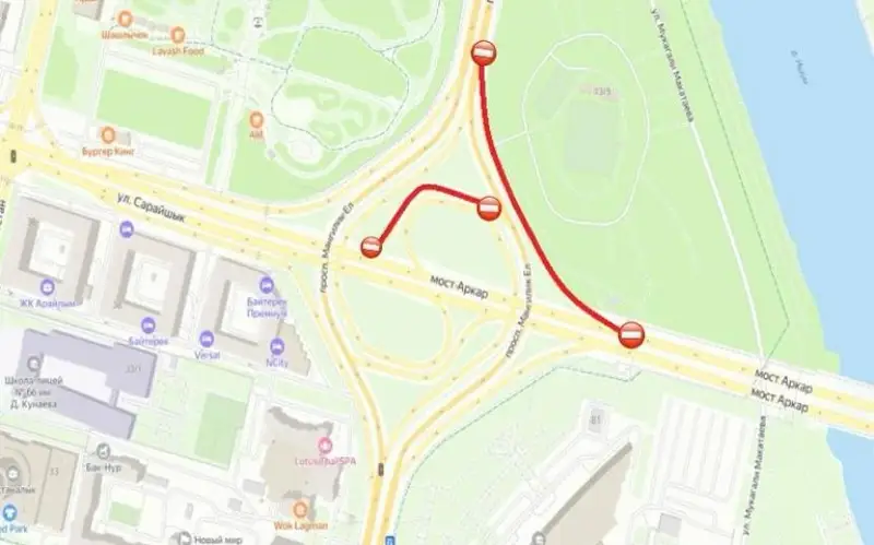 Несколько участков развязки у Дома министерств закроют в Астане