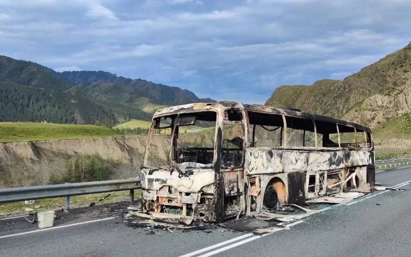 Рейсовый автобус из Астаны сгорел по дороге в Монголию