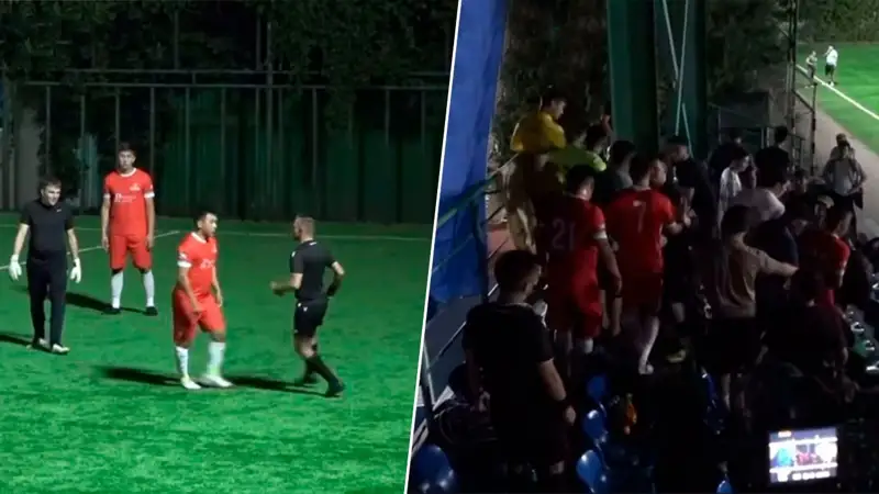 Алматыдағы әуесқой лига ойыны кезінде ойыншылар төрешіні соққыға жыққан