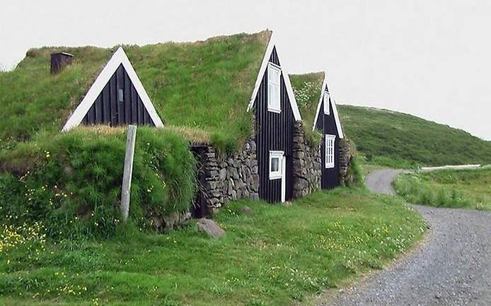 Iceland, houses, green roof, environment, nature, ecology