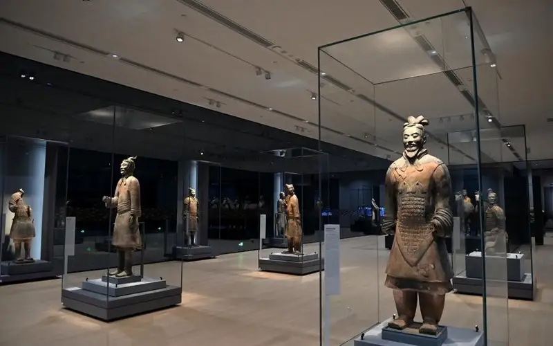Terracotta Warriors are pictured during an exhibition commemorating the 50th anniversary of the discovery and excavation of the iconic Terracotta Warriors