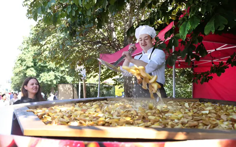 в Алматы приготовили 1700 литров яблочного компота на фестивале Apple Fest