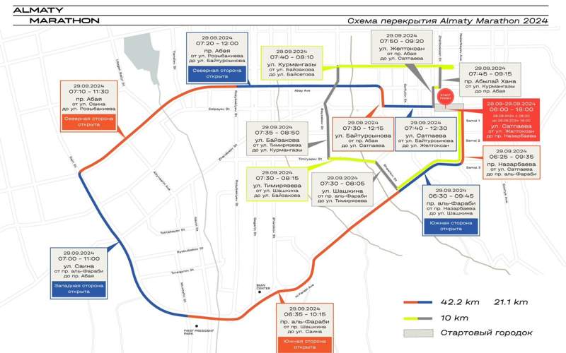 Часть дорог в Алматы перекроют из-за марафона