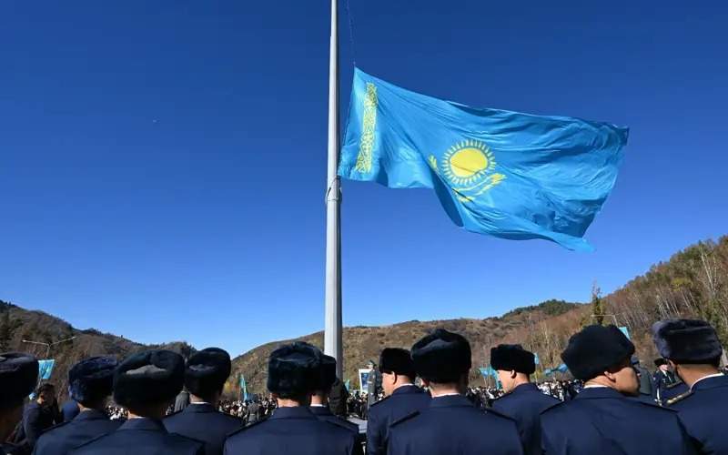 Kazakhstan's Flag raised at Medeu ice rink in Almaty in honor of Republic Day