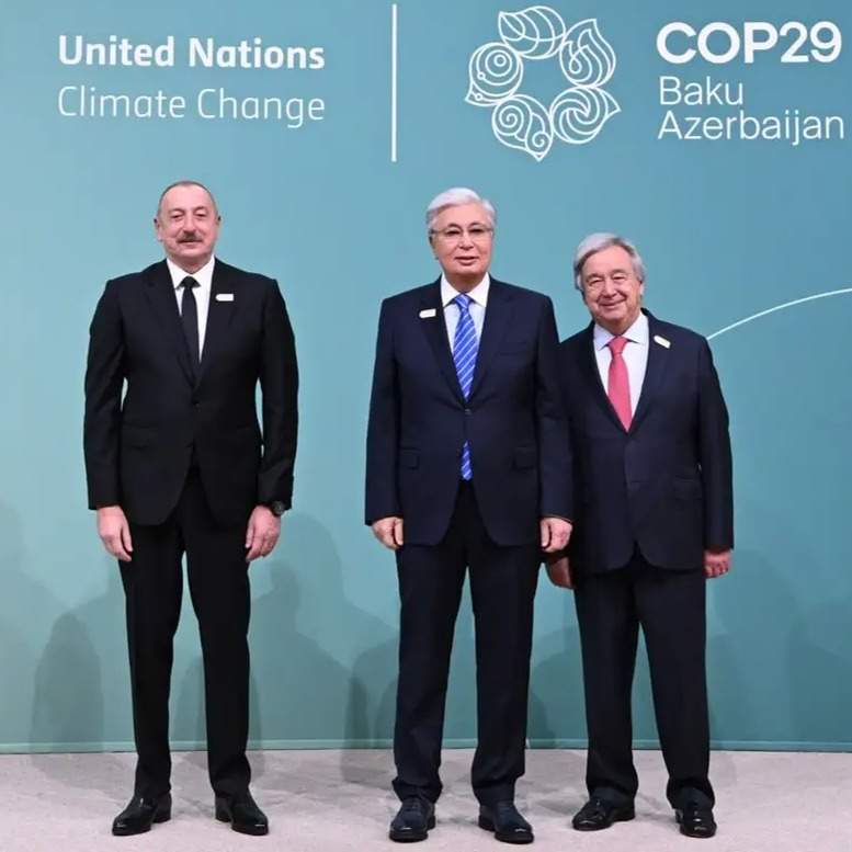 President Tokayev arrives at Baku Olympic Stadium to attend COP29 World Climate Action Summit