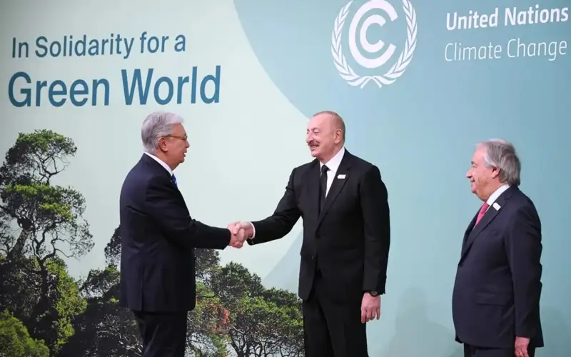 President Tokayev arrives at Baku Olympic Stadium to attend COP29 World Climate Action Summit