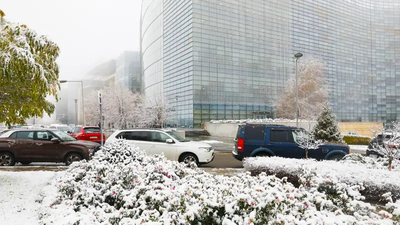 Алматы снег қар туман тұман