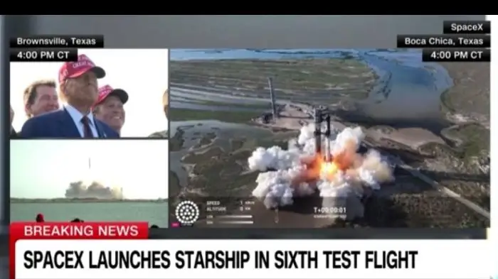 SpaceX“星舰”进行第六次试飞 特朗普与马斯克到现场观看