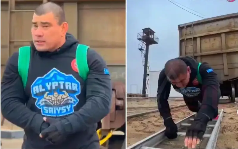 Atyraýlyq sportshy jigit kómir tıelgen 94 tonnalyq vagondy súıredi 