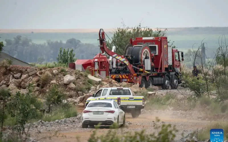 Rescuers use a mobile rescue winder during a rescue operation at an abandoned gold mine in Stilfontein, North West Province, South Africa, on Jan. 13, 2025. 