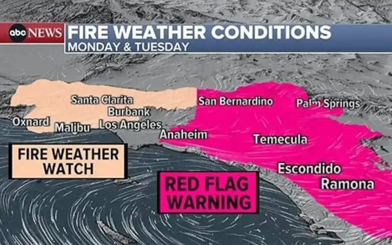 Калифорниядаги ёнғинлар туфайли 200 мингга яқин одам хавф остида