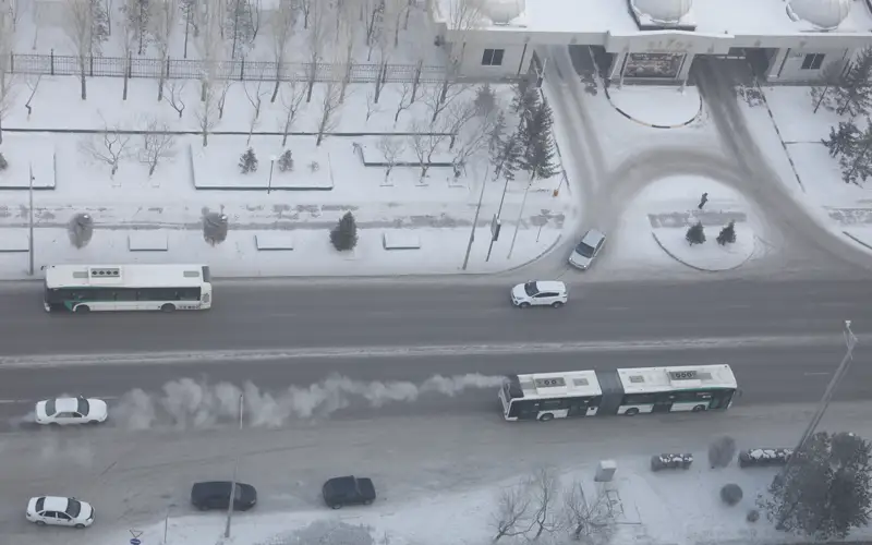 смог, погода, зима, автобус, мороз, дорога, боран, аяз, жол, қыс, ауа райы