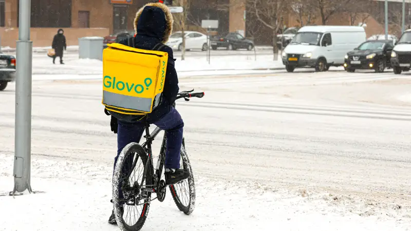 зима, курьер, погода, велосипед, қыс, ауа райы