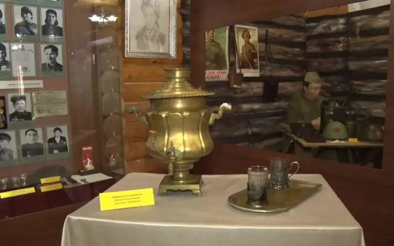 Samovar of Kazakh heroine and machine gunner Manshuk Mametova on display in Pavlodar museum