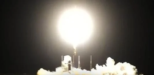 This screenshot, from the X account of SpaceX, shows South Korea's fourth spy satellite lifting off at Cape Canaveral Space Force Station in Florida on April 22, 2025.