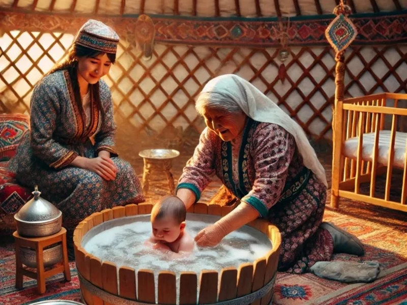 Баланы тұз қосылған суға шомылдыру