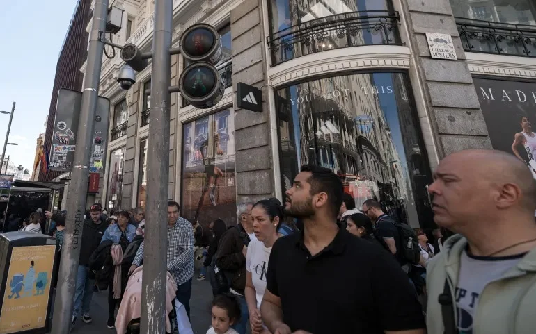 Pedestrian traffic lights did not work when a widespread power outage hit Spain and Portugal, in Madrid, Spain on April 28, 2025