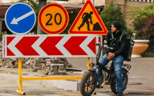 ремонт дорог, жол жөндеу, велосипед