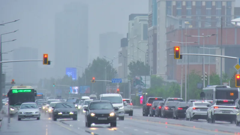 дождь, ливень, лужа, погода, ауа райы, жанбыр, автомобиль, көлік, светофор