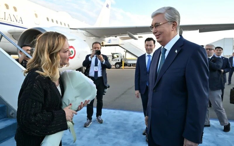 Kassym-Jomart Tokayev welcomes Italian PM Giorgia Meloni at Astana Airport Kazakhstan, Italy