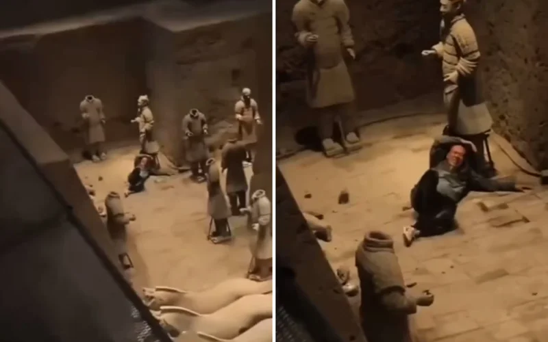 Турист повредил двух терракотовых воинов в Китае