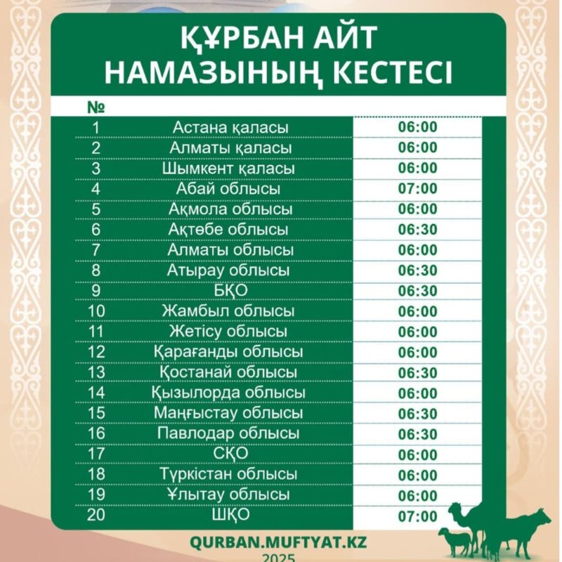 график намаза на Курбан айт р