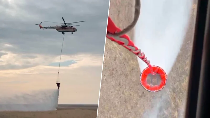 Пожар в природном резервате «Акжайык» продолжают тушить с воздуха