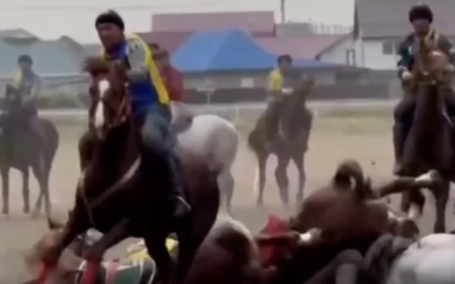 В Костанайской области лошадь упала на наездника во время кокпара