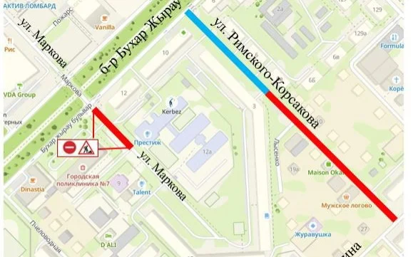 До конца августа ограничат движение на участке улицы Маркова в Алматы